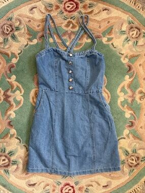 100% COTTON DENIM MINI DRESS